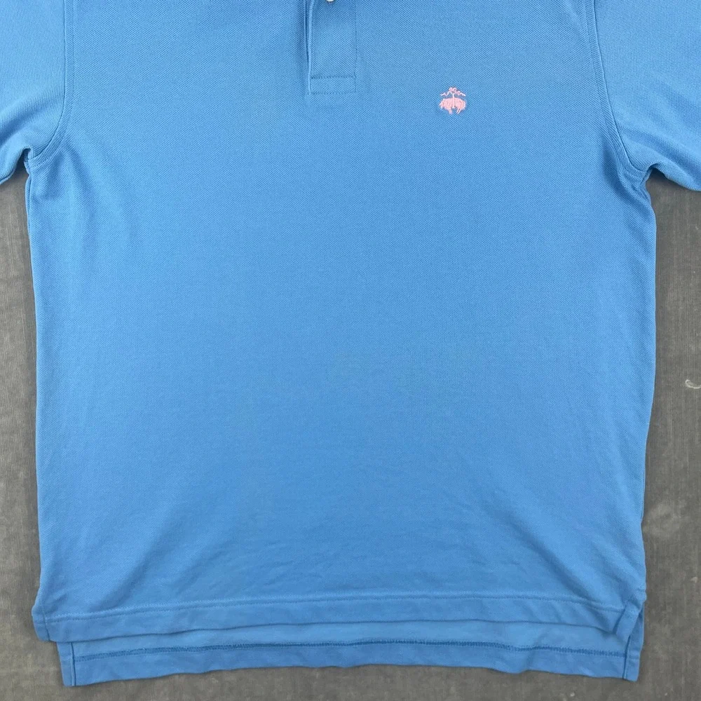 Brooks Brothers Men Small Blue Polo Shirt Performance Original Fit Pink Logo